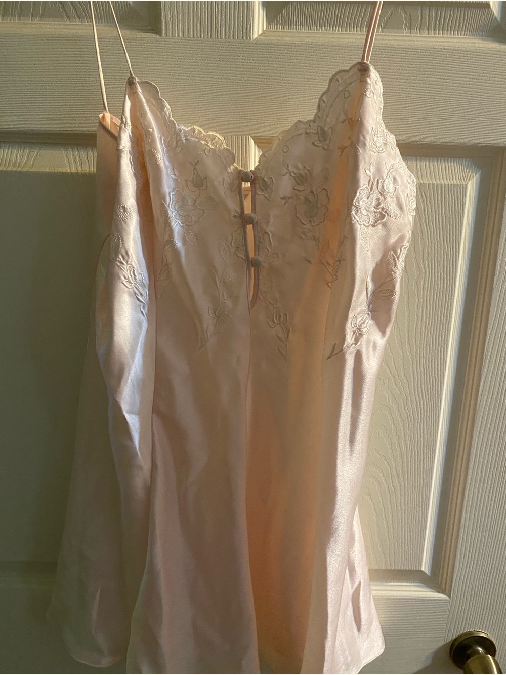 Satin Lace Appliqué Slip Nighty in Blush Pink